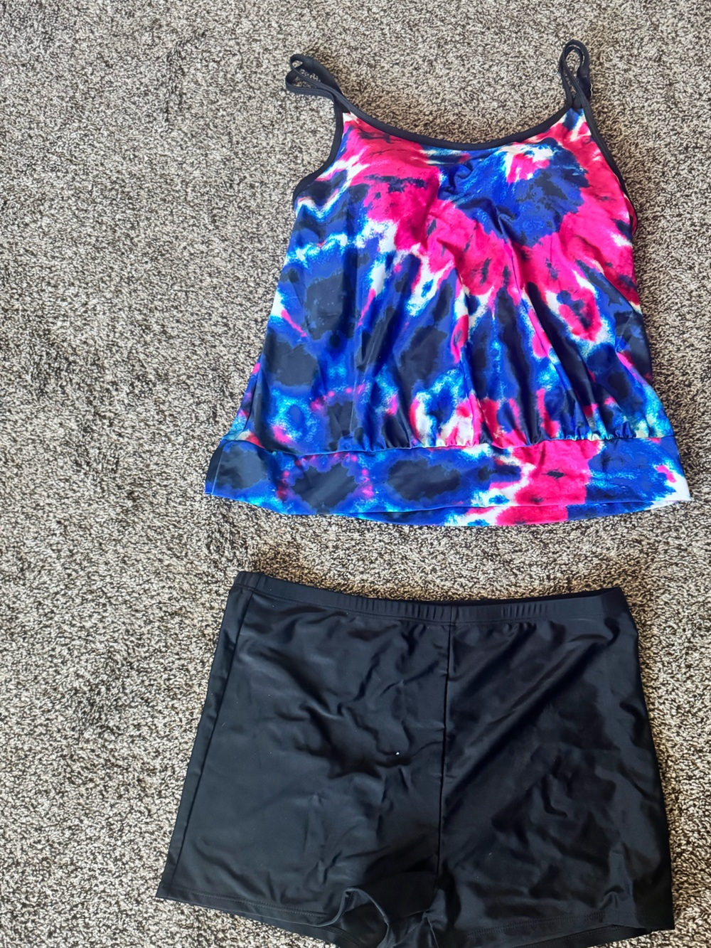 Bright Tie-Dye Swim Skirt with Black Swim Bottom